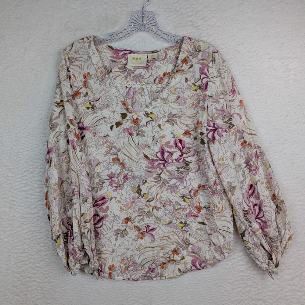 Anthropologie Maeve Pernille Floral Blouse Top Womens X Small Tie-Sleeve Boho